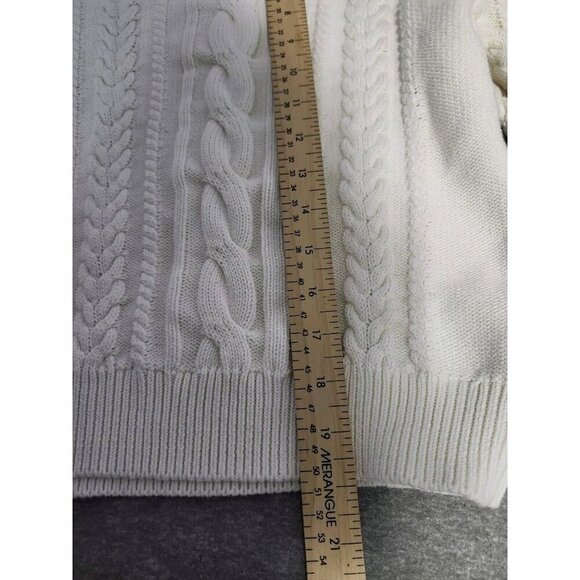 Nicole Miller White Cropped Cable Knit Sweater Cuffed Wrists XL - Picture 4 of 6